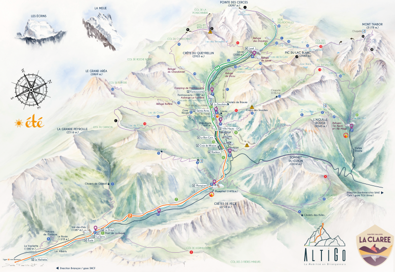 carte randonnées et navettes - Vallée de la Clarée