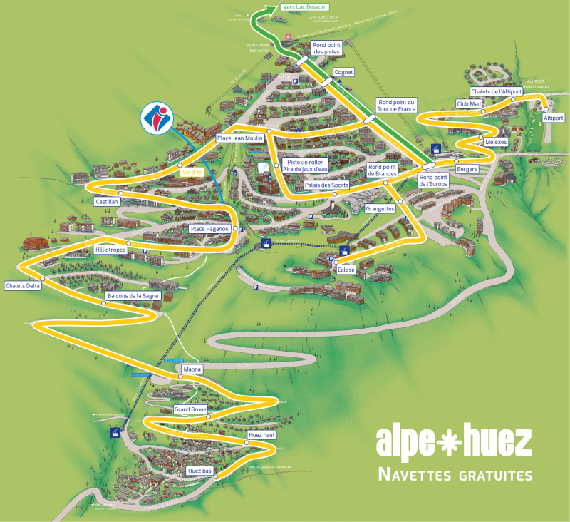 plan des navettes estivales à l'Alpe d'Huez