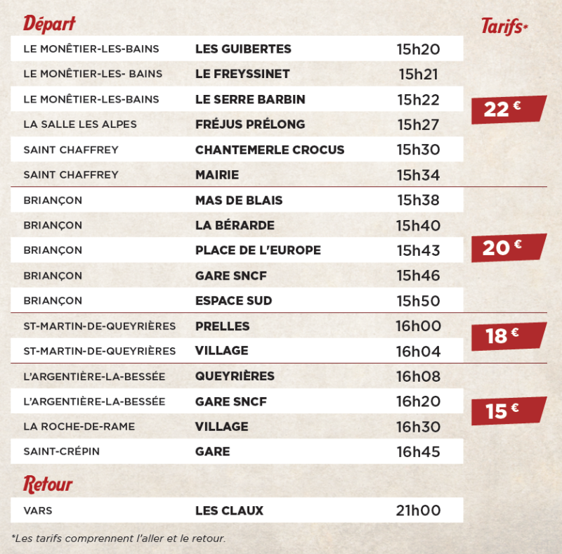 NAVETTE CONCERT - GRILLE HORAIRE