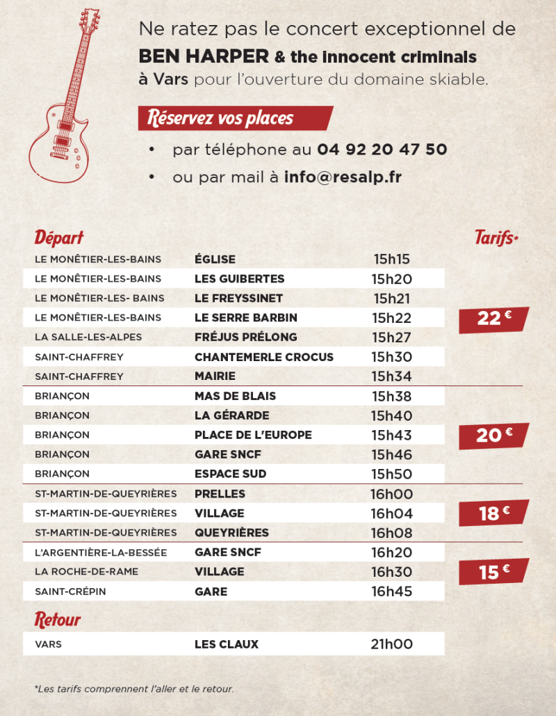 NAVETTE CONCERT - Grille horaire